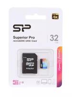 Карта памяти 32Gb - Silicon Power Superior Pro MicroSDHC Class 10 UHS-I U3 SP032GBSTHDU3V20SP с адаптером SD (Оригинальная!)