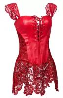 Корсет и Бюстье Кожзам корсет красный с гипюровой юбочкой и вставками женский W5404-3 ChiMagNa 40рр XS