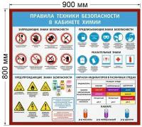 Стенд Правила техники безопасности в кабинете химии размер 900 х 800 пластик 3 мм