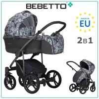 Детская коляска 2 в 1 Bebetto Bresso FLOWERS (экокожа+ткань) 01_GREY