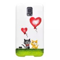 Чехол накладка iCover для Samsung Galaxy S5 Cats Hand Printing 03 (GS5-HP/W-C03) два котенка с шариками и сердечками