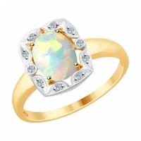 Золотое кольцо Diamant online 149487 с бриллиантом и опалом, Золото 585°, 19