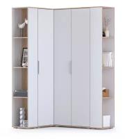Шкаф угловой для одежды в прихожую, спальню или гостиную 144см дуб сонома/белый премиум - НЖ0656