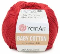 Пряжа YarnArt Baby Cotton -2 шт, 427 красный, 165 м/50 г, 50% хлопок, 50% акрил /ярнарт беби коттон/