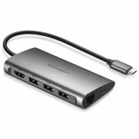 Конвертер Type-C 8 в 1 (CM121), 3 x USB 3.0, HDMI, RJ45, SD/TF, PD