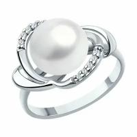Серебряное кольцо DIAMANT-ONLINE 297902 с фианитом и жемчугом, Серебро 925°, размер 19