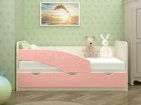 Детская кровать Бабочки 80х160, розовый металл (Розовый, Дуб Крафт белый)