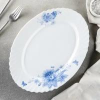 Блюдо сервировочное Доляна «Синий бриз», 30×22 см, овальное, цвет белый