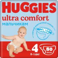 Подгузники HUGGIES (Хаггис) Ultra Comfort для мальчиков 4 (8-14 кг) 80 шт