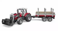 Трактор Massey Ferguson c манипулятором и прицепом