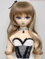 DollGa Wig W098_D (Длинный парик с ленточкой шоколадно-коричневый размер 6-6,5 дюймов для БЖД кукол)