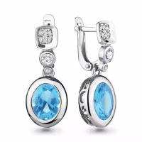 Серебряные серьги Aquamarine А4702792А с топазом и фианитом, Серебро 925°