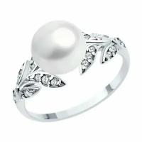 Серебряное кольцо DIAMANT-ONLINE 297624 с фианитом и жемчугом, Серебро 925°, размер 18