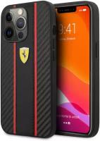 Карбоновый чехол Ferrari для iPhone 13 Pro PU Carbon/Smooth with metal logo Hard Black (FESNMHCP13LBK)