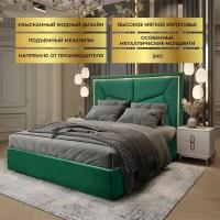 Кровать двуспальная 160х200 см, Emerald Luxury, МДФ, Велюр, с мягким изголовьем и ножками