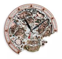 Часы Настенные Автоматон Bite 1682 Белые с Медью с вращающимися шестеренками