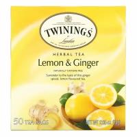 Twinings, травяной чай, лимон и имбирь, без кофеина, 50 чайных пакетиков, 75 г (2,65 унции)