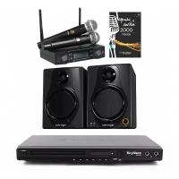 Караоке с акустикой и микрофонами SkyDisco Karaoke Home Set Music Pro: приставка с баллами, микрофоны, колонки 2.0, диск 2000 песен