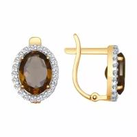 Золотые серьги Diamant online 151708 с фианитом и раухтопазом, Золото 585°