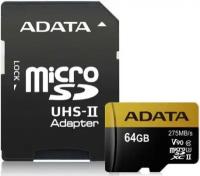 A-Data Флеш карта microSD 64GB A-DATA Premier ONE microSDXC Class 10 UHS-II U3 V90 275MB/s (SD адаптер) AUSDX64GUII3CL10-CA1