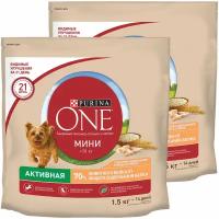 PURINA ONE мини активная для активных взрослых собак маленьких пород с курицей и рисом (1,5 + 1,5 кг)