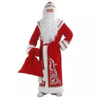 Батик Карнавальный костюм для взрослых Дед Мороз с аппликациями, красный, 54-56 размер 146-54-56