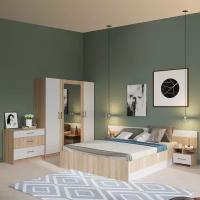 Спальный гарнитур Алена Дуб сонома белый кровать 160х200 см, шкаф 4 дверный с зеркалом, комод, тумбы прикроватные