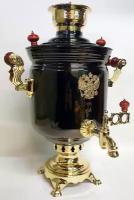 Самовар комбинированный (угольный+электрический в одном) 7 литров черно-золотой с Гербом
