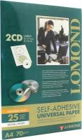 Lomond 2101013 (a4, 25 листов, 2части, 70 г/м2, для CD) бумага универсальная самоклеящаяся