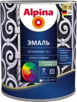 Эмаль по ржавчине Alpina 3 в 1 шелковисто-матовая белая 2,5 л