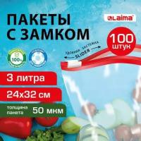 Пакеты для заморозки продуктов, 3 л, к-т. 100 шт., с замком-застежкой (слайдер), LAIMA, 608914 (1)