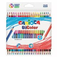 Карандаши двусторонние CARIOCA "Bi-color", комплект 5 шт., 24 штуки, 48 цветов, трехранные, заточенные, 43031