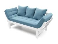 Деревянный диван кушетка Soft Element Эльф, раскладные подлокотники, рогожка, синий-белый, стиль, офисный, в салон красоты
