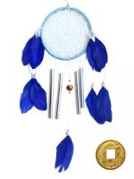 Ловушка для снов с музыкой ветра, синий цвет, d-16 см + монета "Денежный талисман"