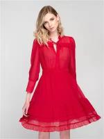 FORS Красное шифоновое мини-платье с рюшами