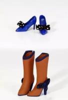 Pullip High Heels Blue and Boots Brown (Коричневые сапожки и синие туфли с бантиком для кукол Пуллип)