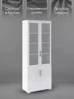 Шкаф-библиотека Тиффани распашной 4х створчатый М 15, Белый глянец/Белый текстурный