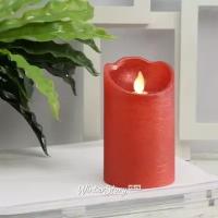 Kaemingk Светодиодная свеча Живое Пламя 12.5 см красная восковая на батарейках, таймер 480605
