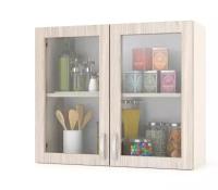Кухонный шкаф со стеклом МД-ШВС800 Шкаф-витрина 80 см., цвет дуб/ясень шимо светлый, ШхГхВ 80х30х67 см