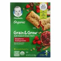 Gerber, Organic, Grain & Grow, батончики из мягкого запеченного зерна, от 12 месяцев, малиновый гранат, 8 батончиков в индивидуальной упаковке, 19 г (0,68 унции) каждый