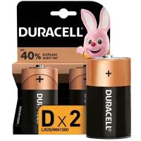 Батарейка алкалиновая Duracell Basic, D, LR20-2BL, 1.5В, блистер, 2 шт