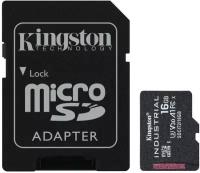 Промышленная карта памяти microSDHC Kingston, 16 Гб Class 10 UHS-I U3 V30 A1 TLC в режиме pSLC, темп. режим от -40? до +85?, с адаптером
