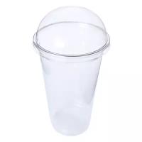 Одноразовый пластиковый стакан ПЭТ 500 мл. с купольной крышкой с отверстием (6шт)