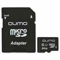 Карта памяти MicroSD 64GB Qumo+SD адаптер Pro UHS-1 U3