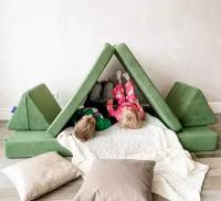 Детский диван-трансформер Playdivan Avocado, размер 172х86см, ткань велюр, бескаркасный игровой диванчик
