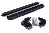 Пороги подножки алюминиевые черные для Mitsubishi L200 2014-2021 с крепежом