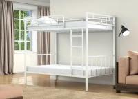 Двухъярусная кровать металлическая (железная) "Валенсия-120" белая 120х190 см для детей и взрослых двухэтажная двуспальная детская взрослая