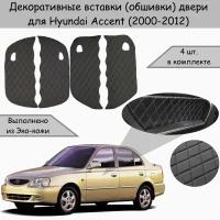 Декоративные вставки обшивки карт дверей для Hyundai Accent / Хендай Акцент (2000-2012) Чёрные с Красной строчкой