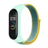 Нейлоновый ремешок для Xiaomi Mi Band 6 / Mi Band 5 / Mi Band 4 / Mi Band 3 (голубой с желтой окантовкой)