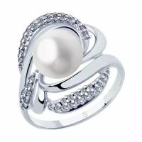 Серебряное кольцо DIAMANT-ONLINE 165530 с фианитом и жемчугом, Серебро 925°, размер 17,5